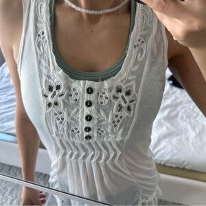 Embroidered White Boho Tank Top
